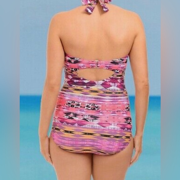 PLUS SIZE TROPICULTURE Pink Print Zanzibar Triangle 1-Piece Bathing Suit - Picture 5 of 5